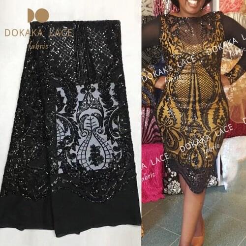 Black Color Sequined Embroidered Mesh Tulle Lace African Net Lace Sequins Fabrics For Indian Women Noble Dresses Design Laces