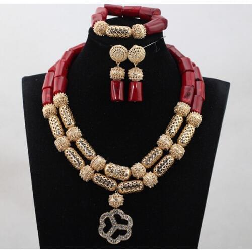 Wine Red Pendant Coral Jewelry Style African Party Anniversary Women Necklace Jewelry Set New Free Shipping CNR775