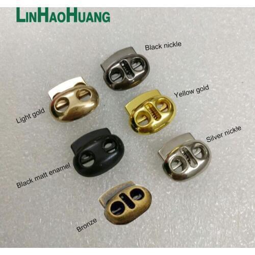 DIY50pcs/lot oval metal alloy stoppers toggle cord locks Drawstring two hole nickle/Black/gold/bronze/matt enamel for4mm bungee