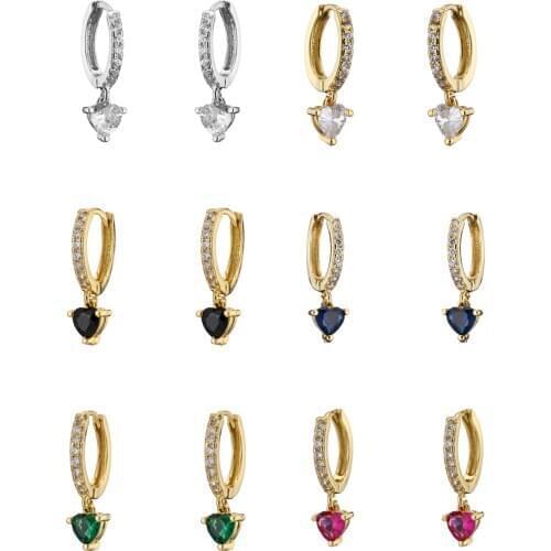 HECHENG,1 pair,Love Heart Earrings,Colorful Zircon Jewelry，Sweet style For Women Girls Chrimas Gift