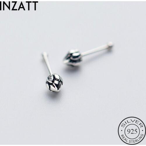 INZATT Real 925 Sterling Silver Vintage Flower Lotus Stud Earrings For Fashion Women Party Fine Jewelry Cute Accessories