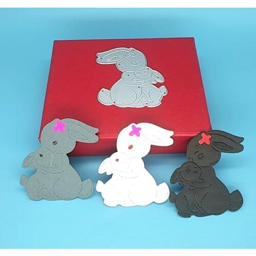 2 Mothers Day rabbits DIY metal cutting dies, scrapbook card making, embossed background, photo album handmade artwork