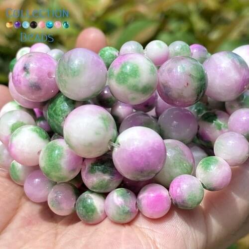 6/8/10/12mm Natural Stone Pink Green Persian Jades Round Spacer Loose Beads For Jewelry Making DIY Bracelets Accessories 15
