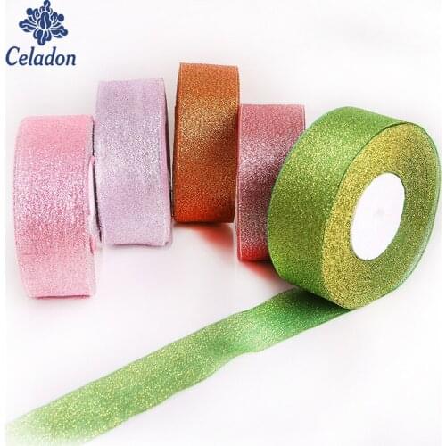 25 yard 7 Color Glitter Ribbon Metallic Luster Wedding Christmas Decoration DIY Webbing Card Gift Wrapping