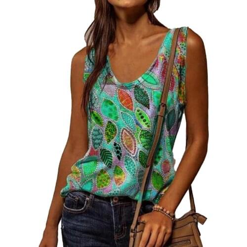 Women U-Neck Printed Sleeveless Loose Summer Vest Pullover for Party