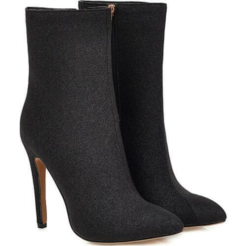 BLXQPYT Fashion Woman Lage Size 33-46 New Pointed Toe Ankle Boots for Women Lace Up High Heel 11CM Autumn Winter Warm Shoes 1011