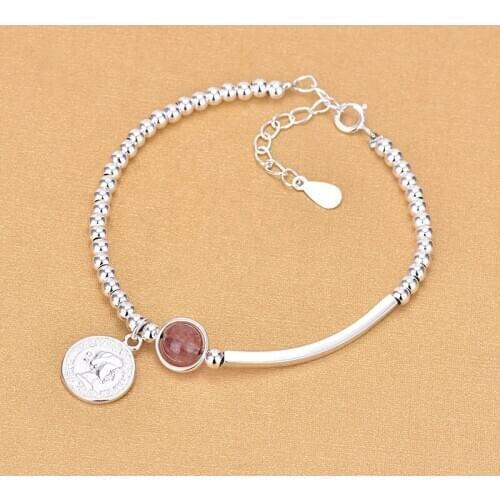 Fashion 925 Sterling Silver Strawberry Crystal Round Bead Charm Bracelet &Bangle For Women Wedding Jewelry Party SL112
