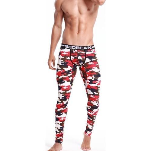 Mens long underwear Slim sexy Three-dimensional warm camouflage long pants with pockets Mens sexy full leggings underwear men