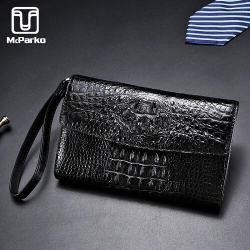 McParko Crocodile Envelope Wallet Clutch Bag Men Genuine Leather Wallet Luxury Brand 3 fold Card Holder Wallet Long Purse Hand Clutches Businessman Gift