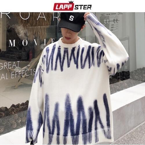 LAPPSTER Men Korean Fashions Sweaters Pullovers 2020 Mens Streetwear Fashions Oversized Knitted Sweater Autumn Oversized Tops
