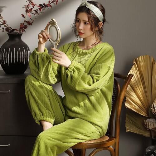 Large Size Womens Sleepwear Warm Thicken Pajamas Sets Velvet Loose Homewear Suit Long Sleeve Pyjamas Winter Femme Home Clothes