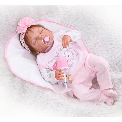 Full Silicone Bebe Reborn Sleeping Baby Girl Handmade Lifelike Full Body Silicone Fashion Baby Doll Birthday Gift
