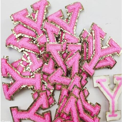 Rose Red Chenille Gritt Letters Patches Towel Embroidery English Letter Sewing Sticker Child Women Clothing Name DIY Accessory