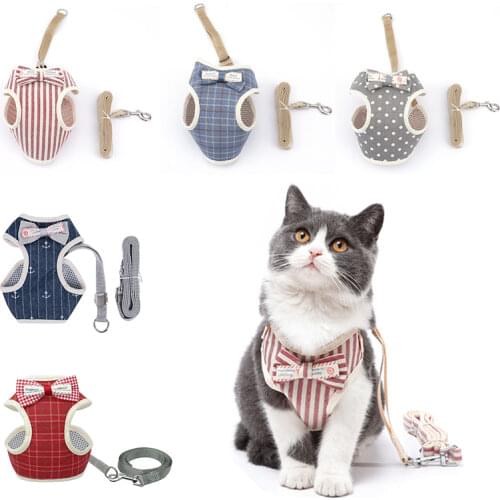 Bowknot Cat Harness and Leash Set Adjustable Puppy Harness Cat Lead Leash Clothes Vest Nylon Mesh Kitten Collar Cat Accessories