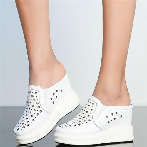 2021Women Genuine Leather Wedges High Heel Sports Gladiator Sandals Female Summer Fashion Sneakers Hollow Platform Oxfords Shoes