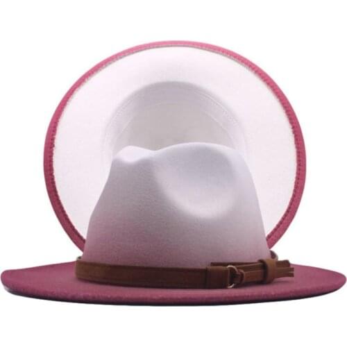 Female Fedora Gradient Wide-brimmed Hat Top Jazz Hat Belt Cute Black Wool Suede belt Panama Outdoor Church Hats