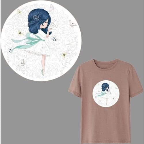 DIY Iron On Transfer Flower Fairy Girl Patches For Clothes Stripe Iron Heat Transfer Vinyl Patch Sticker Thermal Applique Badge