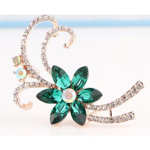 TODOX Brooches Fashion green flower beauty Women rose gold Zinc Alloy crystal pins hot sale wedding party Gift man