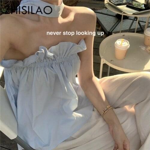 ZHISILAO Solid Halter Corset Camisole Summer 2021 Sleeveless Sexy Women Vest Shirt Casual Slim Sexy Streetwear Tank Tops Lace Up