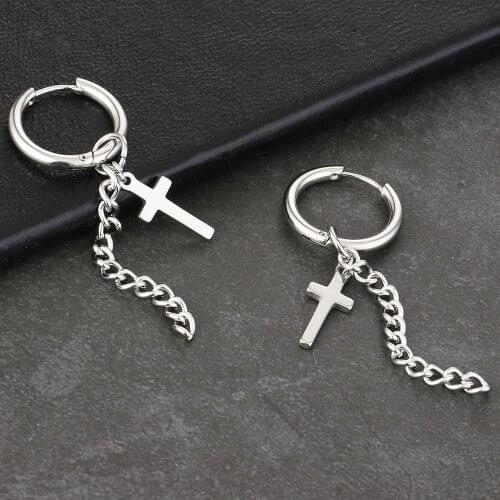 1 Pair Christ Cross Pendientes Dangle Earrings For Women Men Punk Tassel Huggie Hoops Earrings Ear Ring Kpop Accessories Jewelry