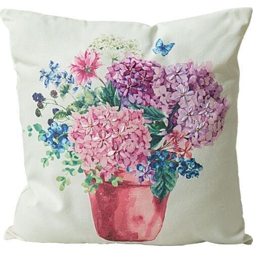 1Pcs Christmas Fesitval Decorative Soft Cotton 45x45cm Square Pillow Case With Flowerpot Ribbon Embroidery