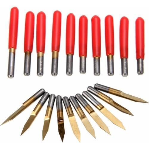 10Pcs 30 Degree V-Shape Titanium Coated Milling Cutters 3.175mm Shank Carbide PCB Engraving Bits CNC Router Bits
