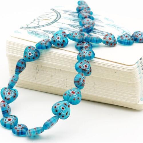 160pcs/lot Mini Thousands Flowers Lampwork Beads 9x9mm Lake Blue Heart Shape Charms Favor Fashion Earrings Hair Hoop Handmade