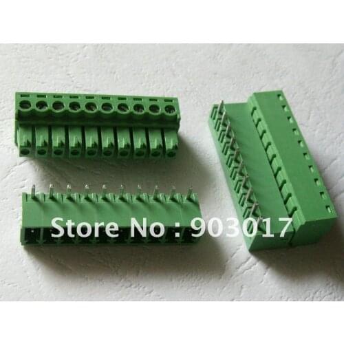 20 pcs Pitch 3.81mm Angle 10pin/way Screw Terminal Block Connector Green Color Pluggable Type with angle pin