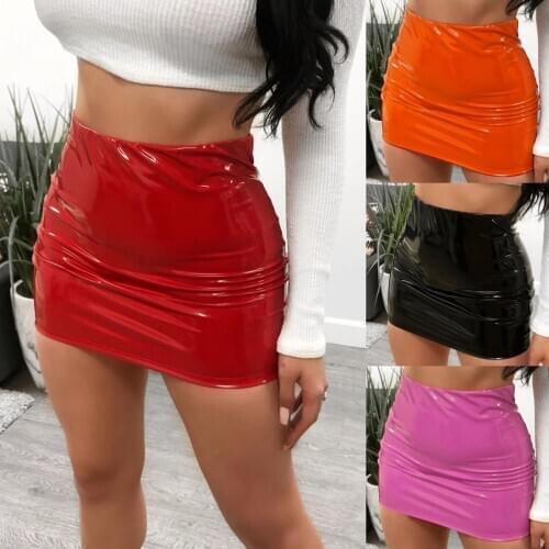 2021 Fashion Women PU Leather Skirts Ladies High Waist Slim Pencil Skirts Womens Vintage Bodycon Mini Skirts Sexy Clubwear Skirt