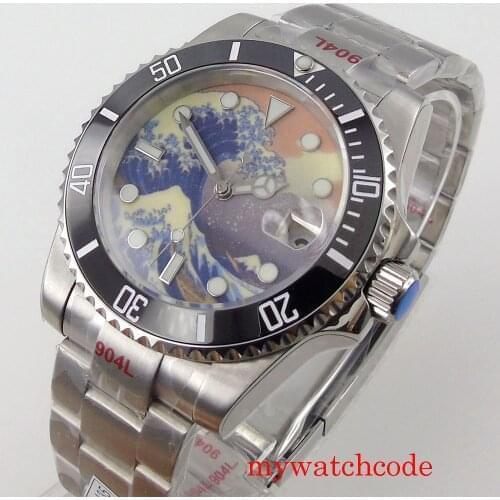 40mm Auto Men Watch Luminous Surfing Dial 24 Jewels NH35A Brushed Oyster Strap Sapphire with Cyclop BLIGER Brand