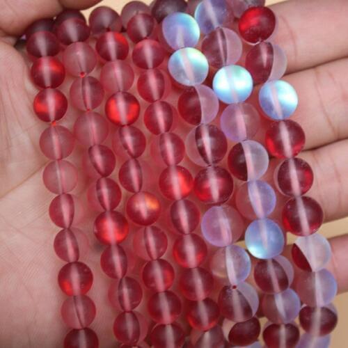 6-12mm Round Red Rainbow Labradorite Beads Matte Frost Synthetical Moonstone Beads For Jewelry Making 15'' Needlework DIY Beads