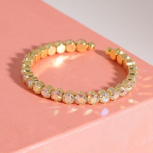 BLIJERY Fashion Gold Color Open Cuff Bracelets for Women Multicolor Crystal Bangle Bracelet Wedding Party Jewelry Gift