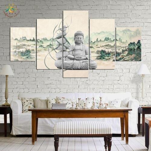 Buddha Landscape Canvas Print Painting Artwork modern art Home Decoration Wall Decor Painting Poster 5 piece canvas art