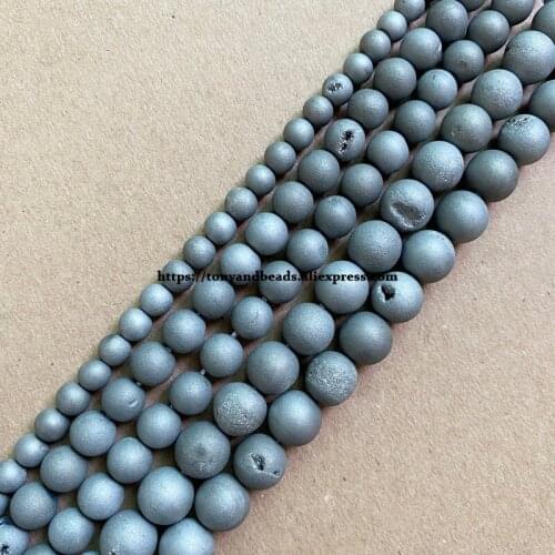 One Loose 25% Geode Druzy Matte Lt Grey Evil Smile Mouth Agate Round Loose Beads 15" 6 8 10 12mm Pick Size For Jewelry MakingDIY