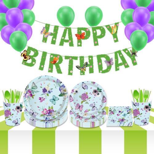 Girls Flower Butterfly Wedding Party Decorations Kids Birthday Theme Disposable Tableware Sets for Baby Shower Party Supplies