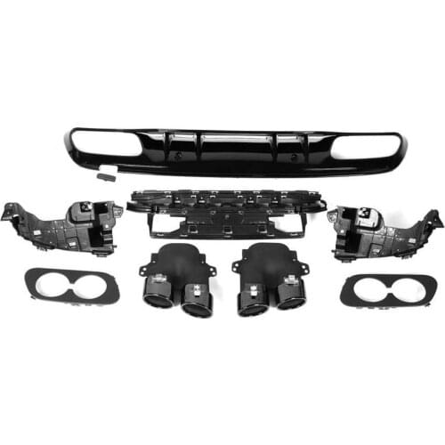 Diffuser for C43 Look+Quad Exhaust Tips Black Chrome Fit for Mercedes-Benz C-Class W205 S205 AMG-Line