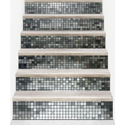 Funlife®18*100cm*6pcs Silver Mosaic Stair Riser Sticker Waterproof PVC Self-adhesive for Stairway Bathroom Kitchen Home Decor