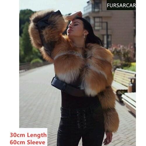 FURSARCAR 2021 Elegant Natural Fox Fur Coat Genuine Leather Jacket Luxury Female High Street Style Thick Warm Winter Overcoat