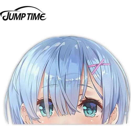 JumpTime 13 x 9.6 0cm For Rem Re Zero Peeker Big Head Anime Vinyl Car Stickers Motorcycle Scratch-proof Decal Waterproof Decor