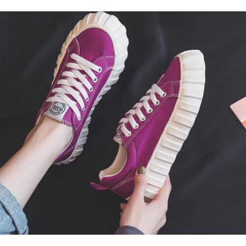 Women Purple Canvas Shoes 2021 Spring New Solid Color Female Sneakers Gumshoes Rose Red Beige Black Casual Shoes Flat Heel 35-40