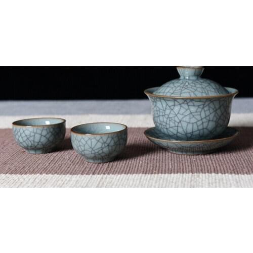 China Longquan Celadon Gaiwan Tea Set Kung Fu GE DI Kiln Cover Bowl SanCai 200ml