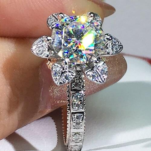 18K Au750 White Gold Women Wedding Party Engagement Ring 1 2 3 4 5 Carat Round Moissanite Diamond Ring Flower Trendy Romantic
