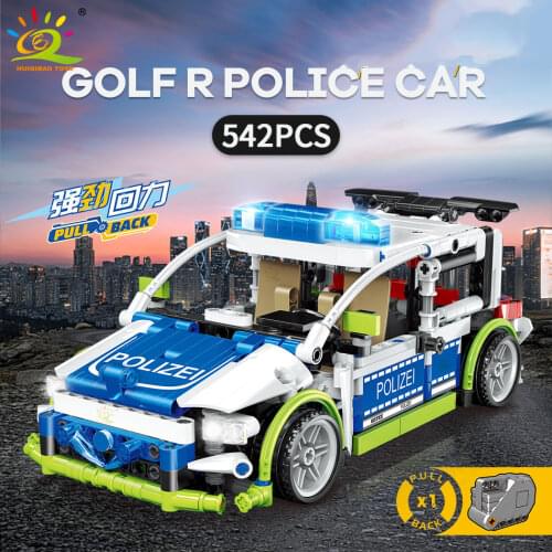 HUIQIBAO 542PCS City Racing Car Speed Champions Building Blocks Police Sport Car Pull Back Vehicle Creativity Bricks Toys Child