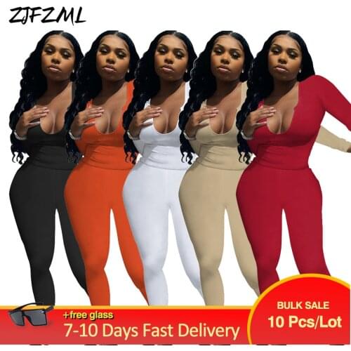 Bulk Items Wholesale Lots Casual Two Piece Trouser Suit Female U-neck Long Sleeve T-shirt+fitness Pant Hight Stretchy Clothes