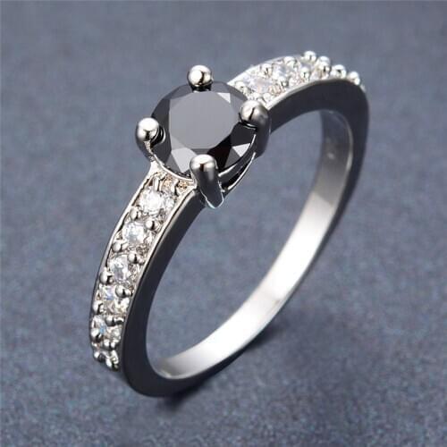 Minimalist Female Small Black Round Ring Vintage Dainty Silver Color Wedding Rings For Women Eternity Love Engagement Ring