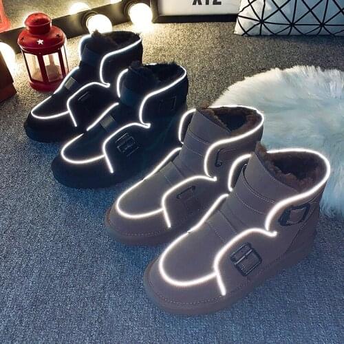 Fashion Brand Women Boots Female Plush Winter Warm Ankle Snow Ladies Shoes Woman Fur Botas Mujer Casual Booties Luminous Strip