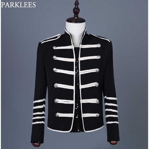 Mens Steampunk Military Drummer Emo Punk Gothic Parade Jacket Double Breasted Stand Collar Party Singer Show Prom Costume Homme