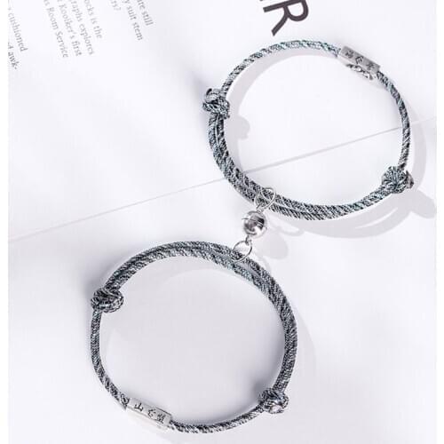 2Pcs/set Friendship Rope Braided Distance Couple Magnetic Bracelet Kit Lover Jewelry