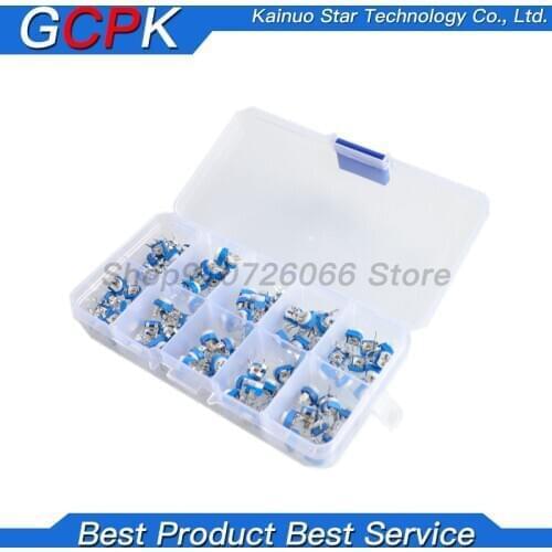 100PCS/LOT 10 Values *10PCS RM065 Vertical Adjustable Resistor Kit In Box 500 ohm-1M ohm Multiturn Trimmer Potentiometer Set