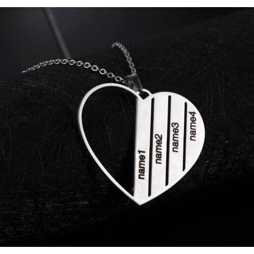 Sipuris Custom Name Necklace Personalized Stainless Steel Engraved Name Pendant Necklace For Family Heart Necklace Jewelry Gift